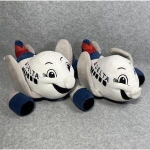 Delta Airlines Jet Plane Plush Wing Engines 10" Happy Face Lot of 2‎ Collectible